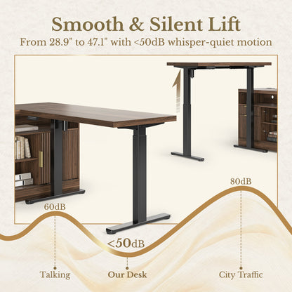 67'' Desk + 73'' Corner Bookshelf/ Fluted - Dark Walnut - 