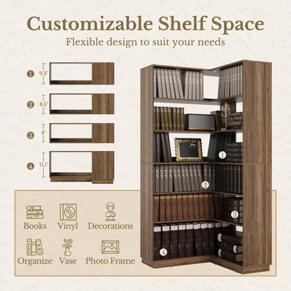 67'' Desk + 73'' Corner Bookshelf/ Fluted - Dark Walnut - 