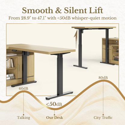 67'' Desk + 73'' Corner Bookshelf/ Fluted - Natural Oak - 