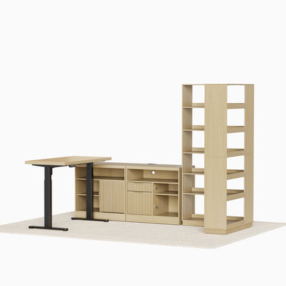 67'' Desk + 73'' Corner Bookshelf/ Fluted - Natural Oak - 