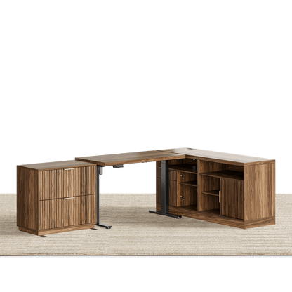 67" Desk · L - shaped + 2 - Drawer File Cabinet / Fluted - Dark Walnut - 