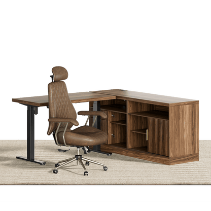 67" Desk · L - shaped + Stella Chair / Fluted - Dark Walnut - 