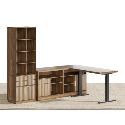 67" Desk+73" Bookshelf / Fluted - Dark Walnut - 