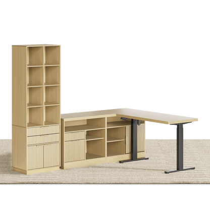 67" Desk+73" Bookshelf / Fluted - Natural Oak - 