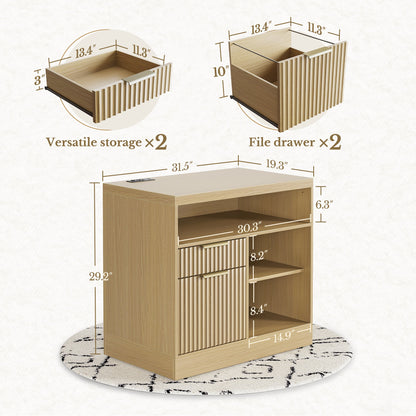 67" Desk+73" Bookshelf / Fluted - Natural Oak - 