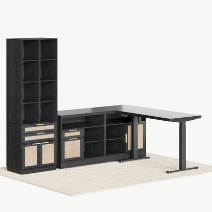 67" Desk+73" Bookshelf / Rattan - Black - 