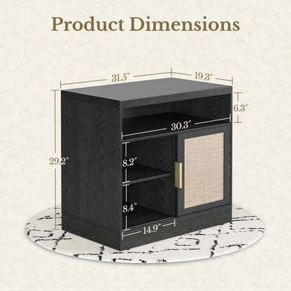 67" Desk+73" Bookshelf / Rattan - Black - 