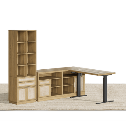 67" Desk+73" Bookshelf / Rattan - Light Walnut - 