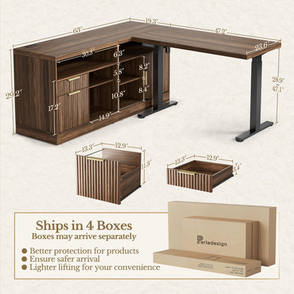 67" desk+73" Bookshelf+2 Drawers / Fluted - Dark Walnut - 