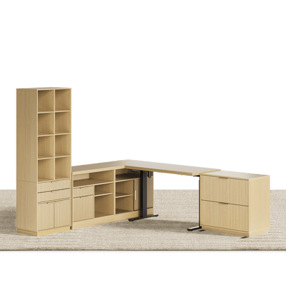 67" desk+73" Bookshelf+2 Drawers / Fluted - Natural Oak - 