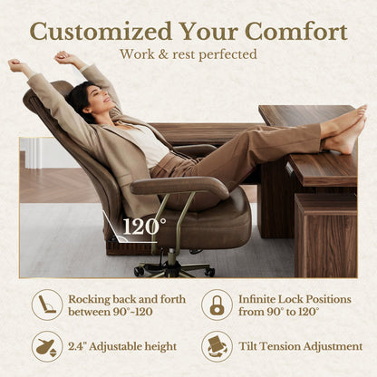 67" Premium Executive Standing Desk + Luna Extra Wide Chair + 73" Tall Fluted Bookshelf with Drawers & Doors/ Fluted - Dark Walnut - 