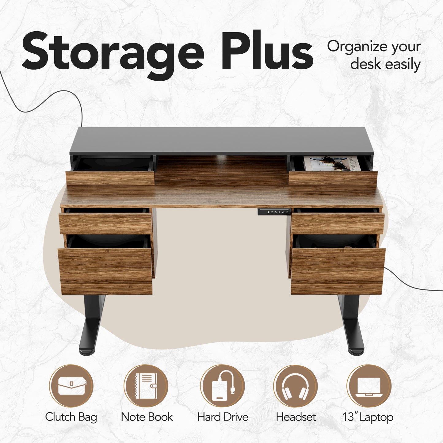 55" All-in-One Standing Desk with 6 Drawers