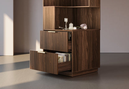 70" Desk + 6 Tier Corner Bookshelf / Fluted - Dark Walnut - 