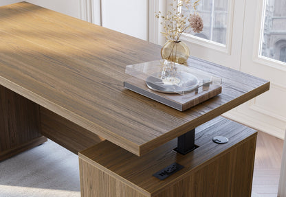 70" Desk + 60" Wide Bookshelf / Rattan - Light Walnut - 