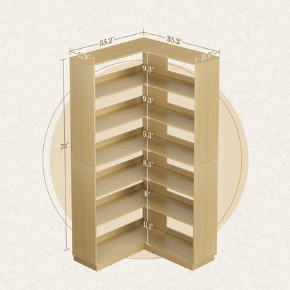 70'' Desk + 73'' Corner Bookshelf/ Fluted - Natural Oak - 