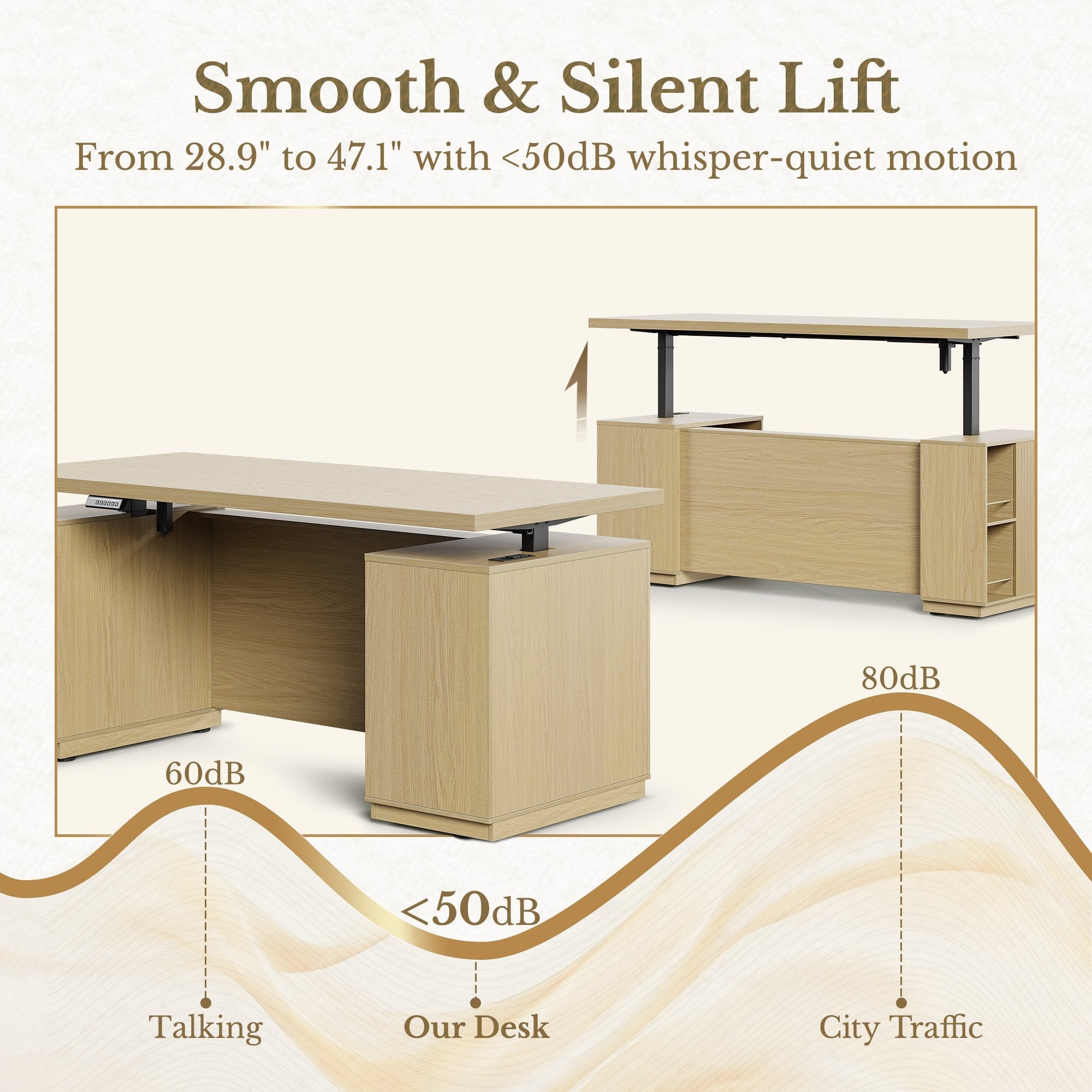 70'' Desk + 73'' Corner Bookshelf/ Fluted - Natural Oak - 