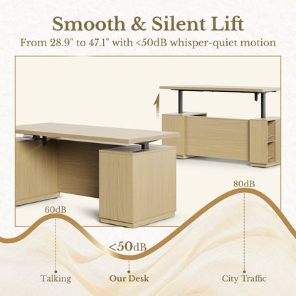 70'' Desk + 73'' Corner Bookshelf/ Fluted - Natural Oak - 