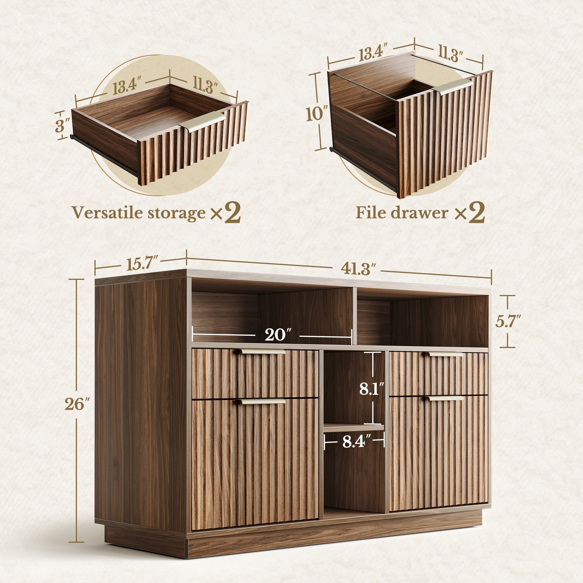 70" Desk + 73" Tall Fluted Bookshelf / Fluted - Dark Walnut - 