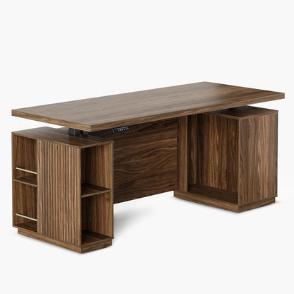 70" Desk · Straight + 73" Tall Bookshelf / Fluted - Dark Walnut - 