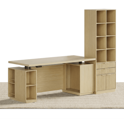 70" Desk · Straight + 73" Tall Bookshelf / Fluted - Natural Oak - 