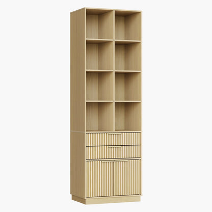 70" Desk · Straight + 73" Tall Bookshelf / Fluted - Natural Oak - 