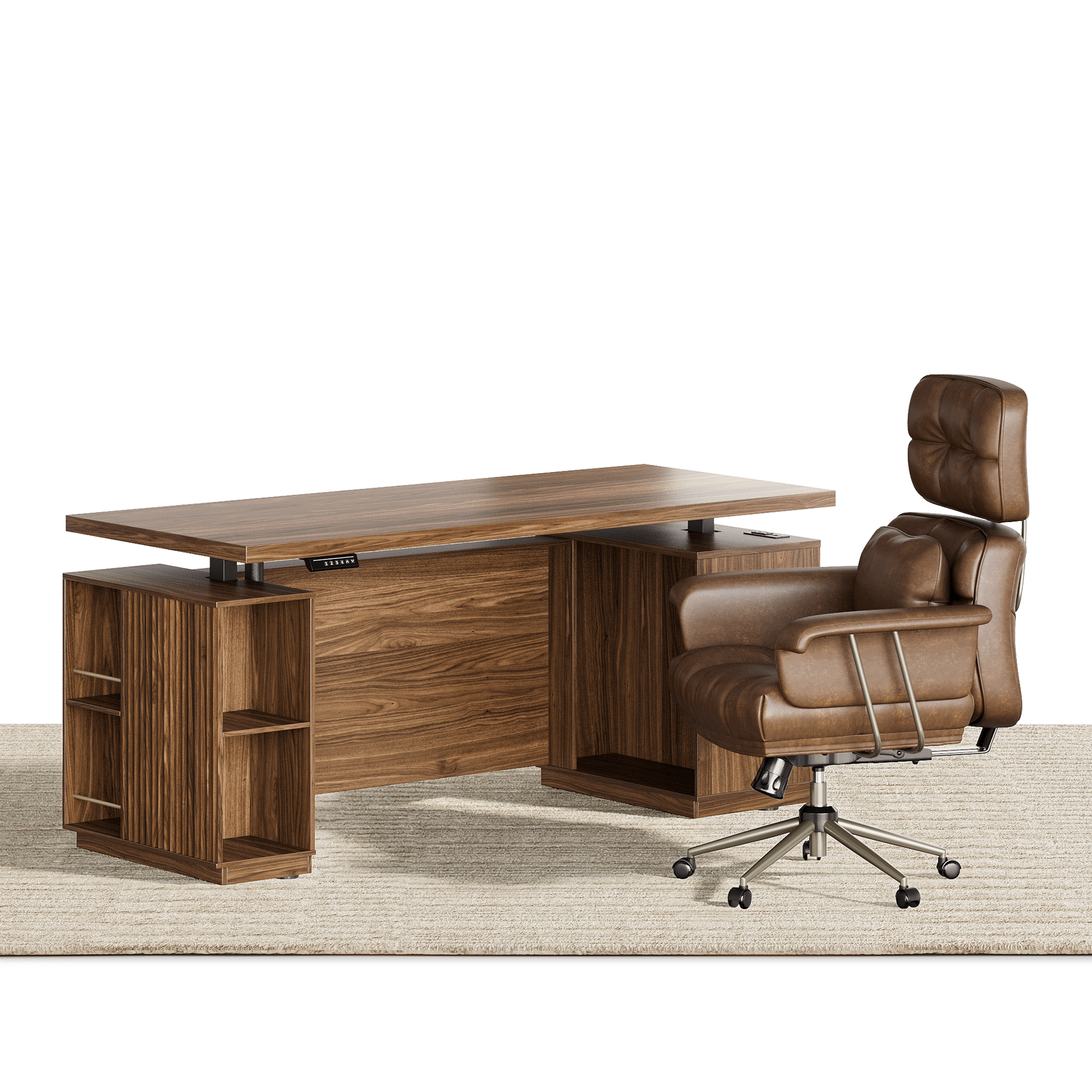 70" Desk · Straight + Celestia Chair / Fluted - Dark Walnut - 