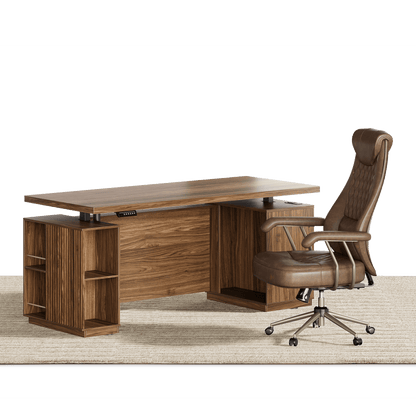 70" Desk · Straight + Luna Chair / Fluted - Dark Walnut - 
