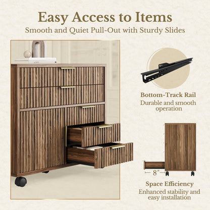 70" Desk · Straight + Mobile Office Cabinet / Fluted - Dark Walnut - 