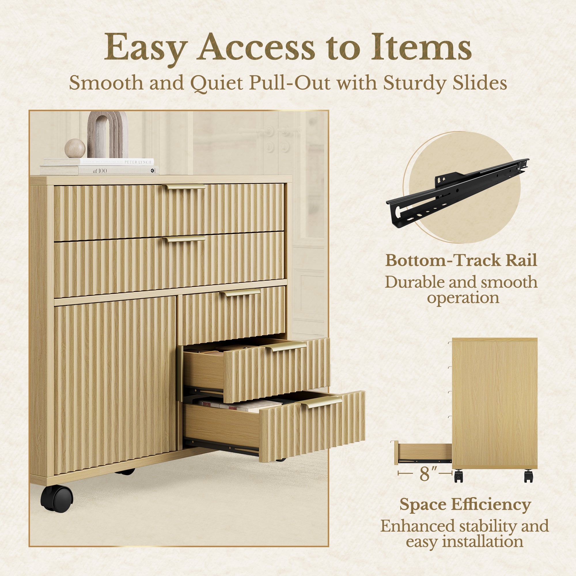 70" Desk · Straight + Mobile Office Cabinet / Fluted - Natural Oak - 