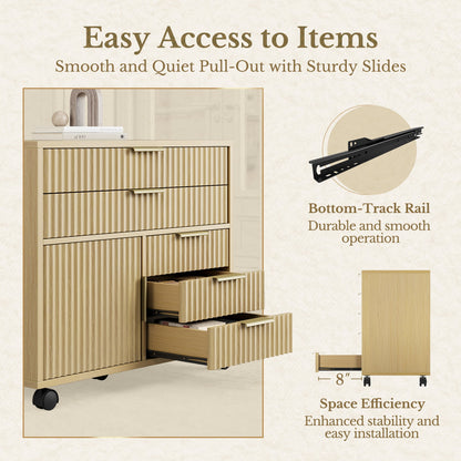 70" Desk · Straight + Mobile Office Cabinet / Fluted - Natural Oak - 