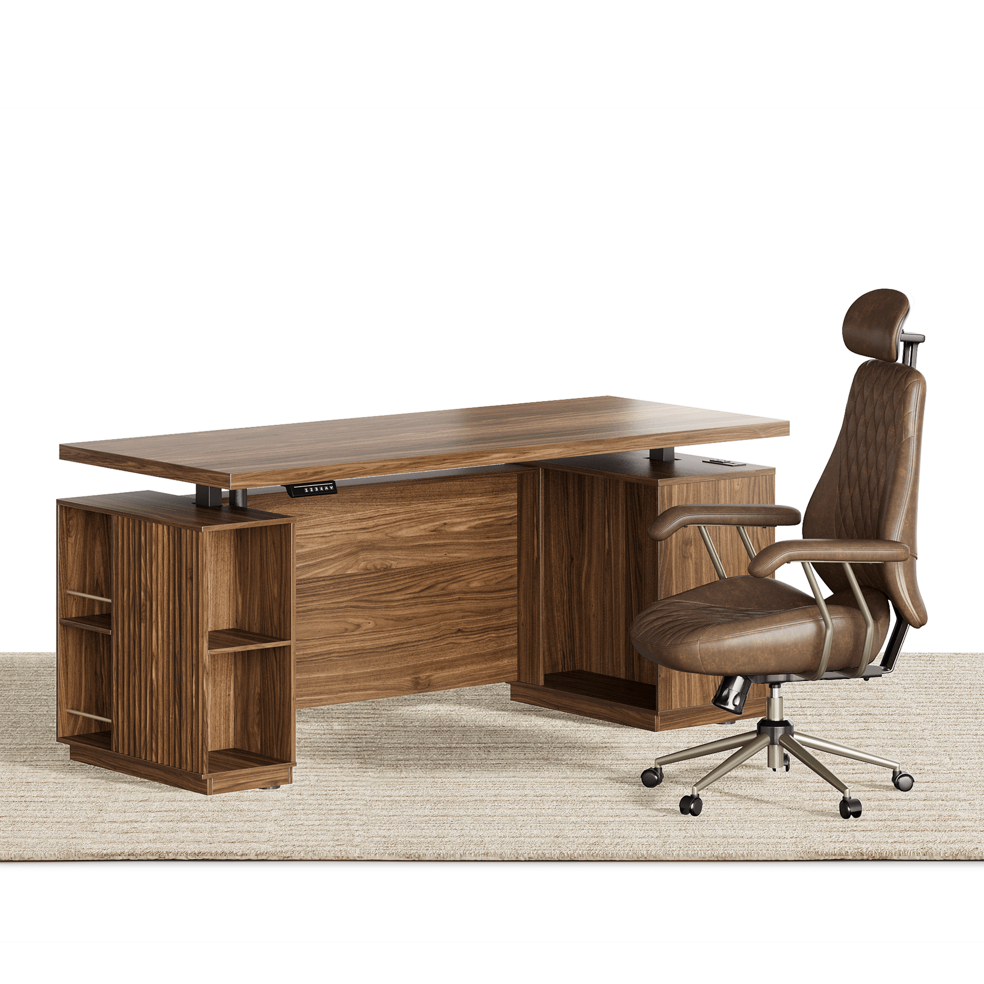 70" Desk · Straight + Stella Chair / Fluted - Dark Walnut - 