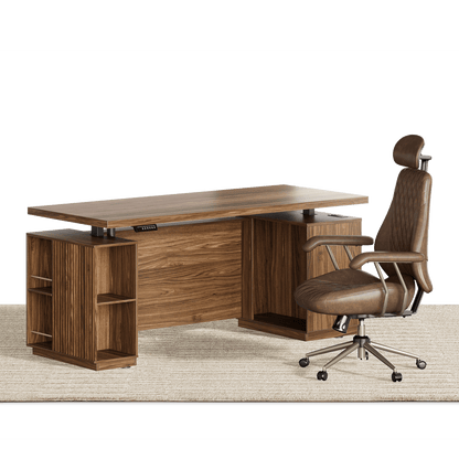 70" Desk · Straight + Stella Chair / Fluted - Dark Walnut - 