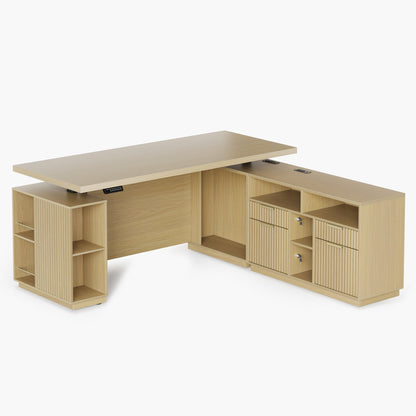 70" Executive Desk + 2 Drawers / Fluted - Natural Oak - 