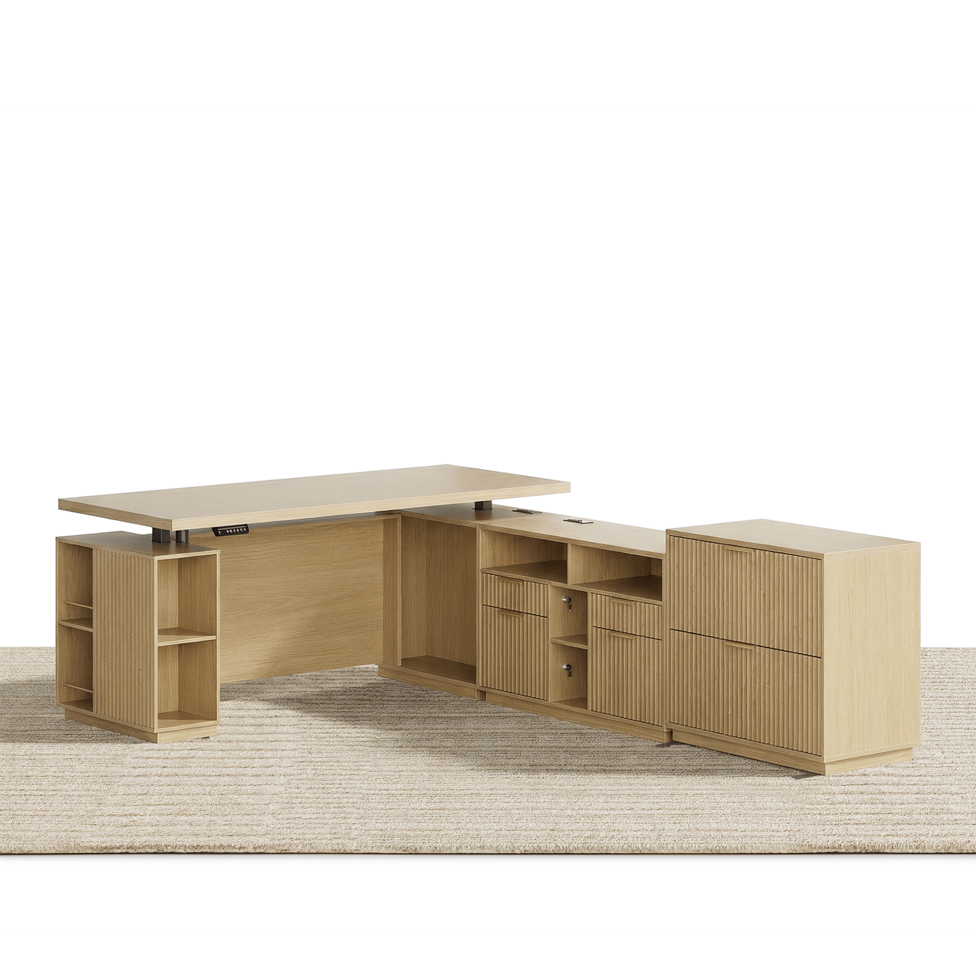 70" Executive Desk + 2 Drawers / Fluted - Natural Oak - 