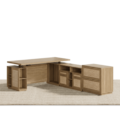 70" Executive Desk + 2 Drawers / Rattan - Light Walnut - 