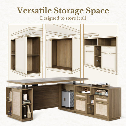 70" Executive Desk + 2 Drawers / Rattan - Light Walnut - 
