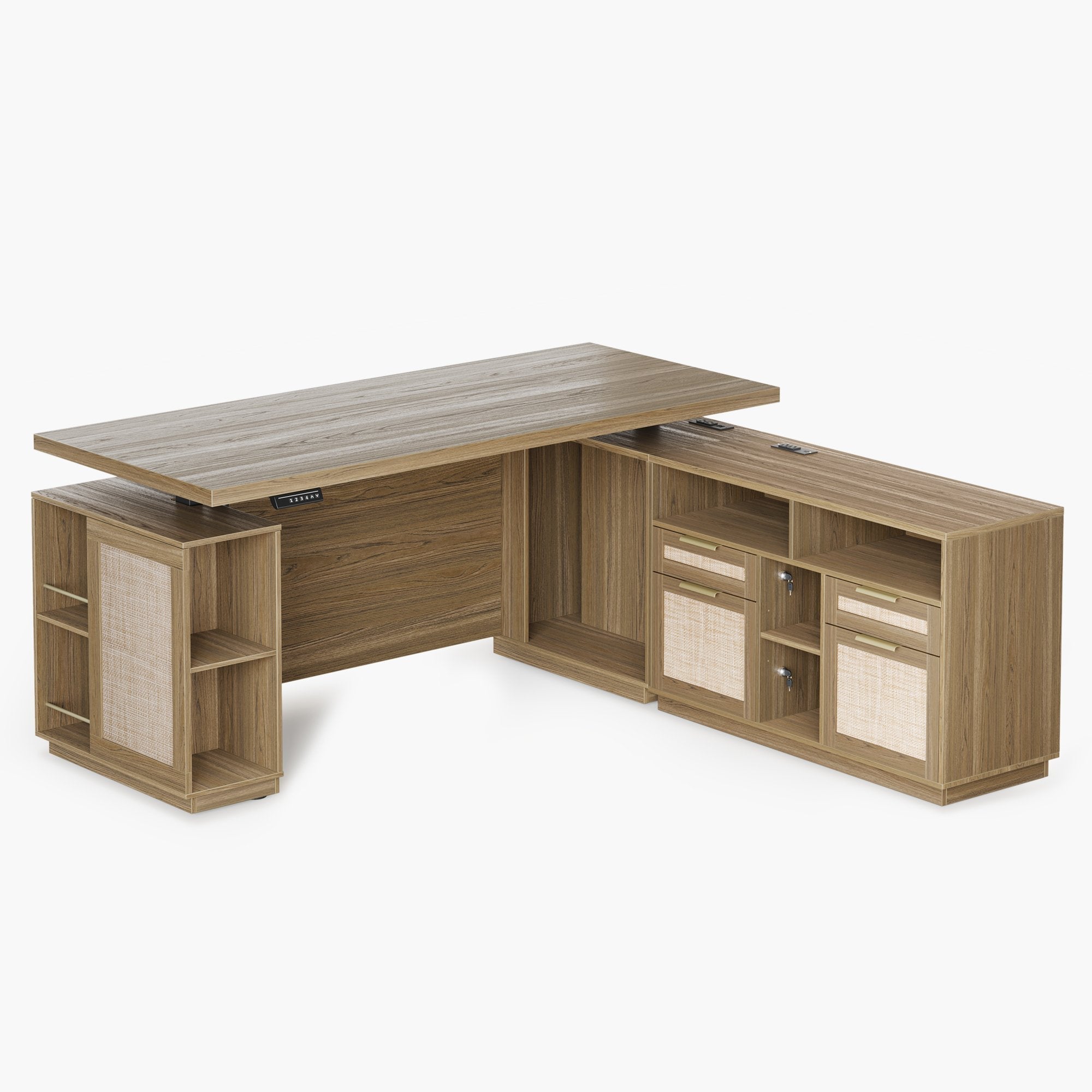 70" Executive Desk + 2 Drawers / Rattan - Light Walnut - 