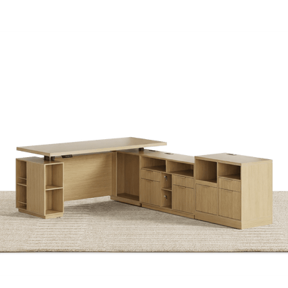 70" Executive Desk + Charging Storage Cabinet / Fluted - Natural Oak - 