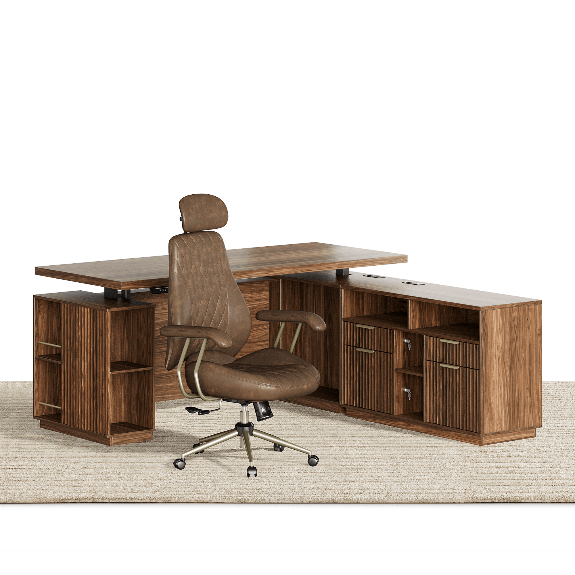 70" Executive Desk + Stella Chair / Fluted - Dark Walnut - 