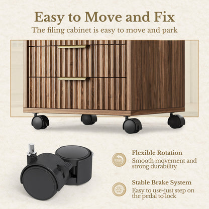 70" Executive Standing Desk + 2 Drawers + Mobile Office Cabinet + 5 - Drawer Mobile Cabinet / Fluted - Dark Walnut - 