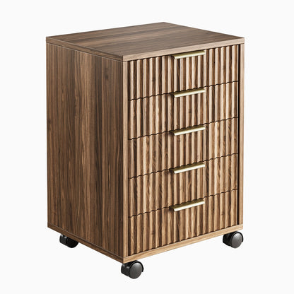 70" Executive Standing Desk + 2 Drawers + Mobile Office Cabinet + 5 - Drawer Mobile Cabinet / Fluted - Dark Walnut - 