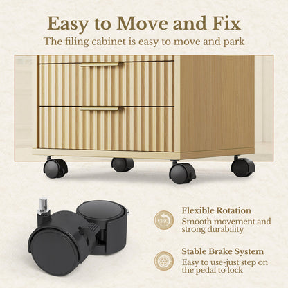 70" Executive Standing Desk + 2 Drawers + Mobile Office Cabinet + 5 - Drawer Mobile Cabinet / Fluted - Natural Oak - 