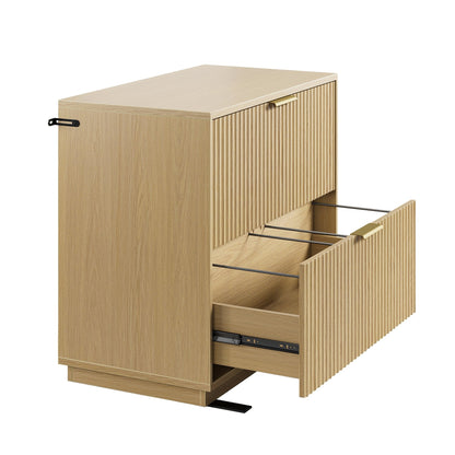 70" Executive Standing Desk + 2 Drawers + Mobile Office Cabinet + 5 - Drawer Mobile Cabinet / Fluted - Natural Oak - 