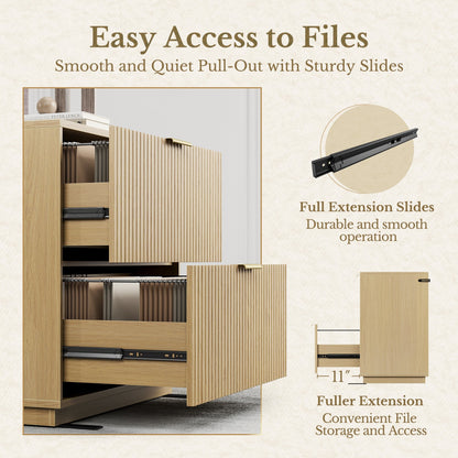 70" Executive Standing Desk + 2 Drawers + Mobile Office Cabinet + 5 - Drawer Mobile Cabinet / Fluted - Natural Oak - 