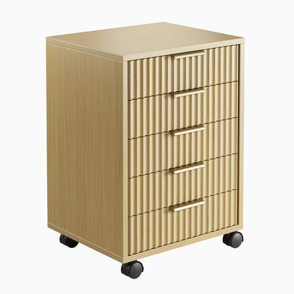 70" Executive Standing Desk + 2 Drawers + Mobile Office Cabinet + 5 - Drawer Mobile Cabinet / Fluted - Natural Oak - 