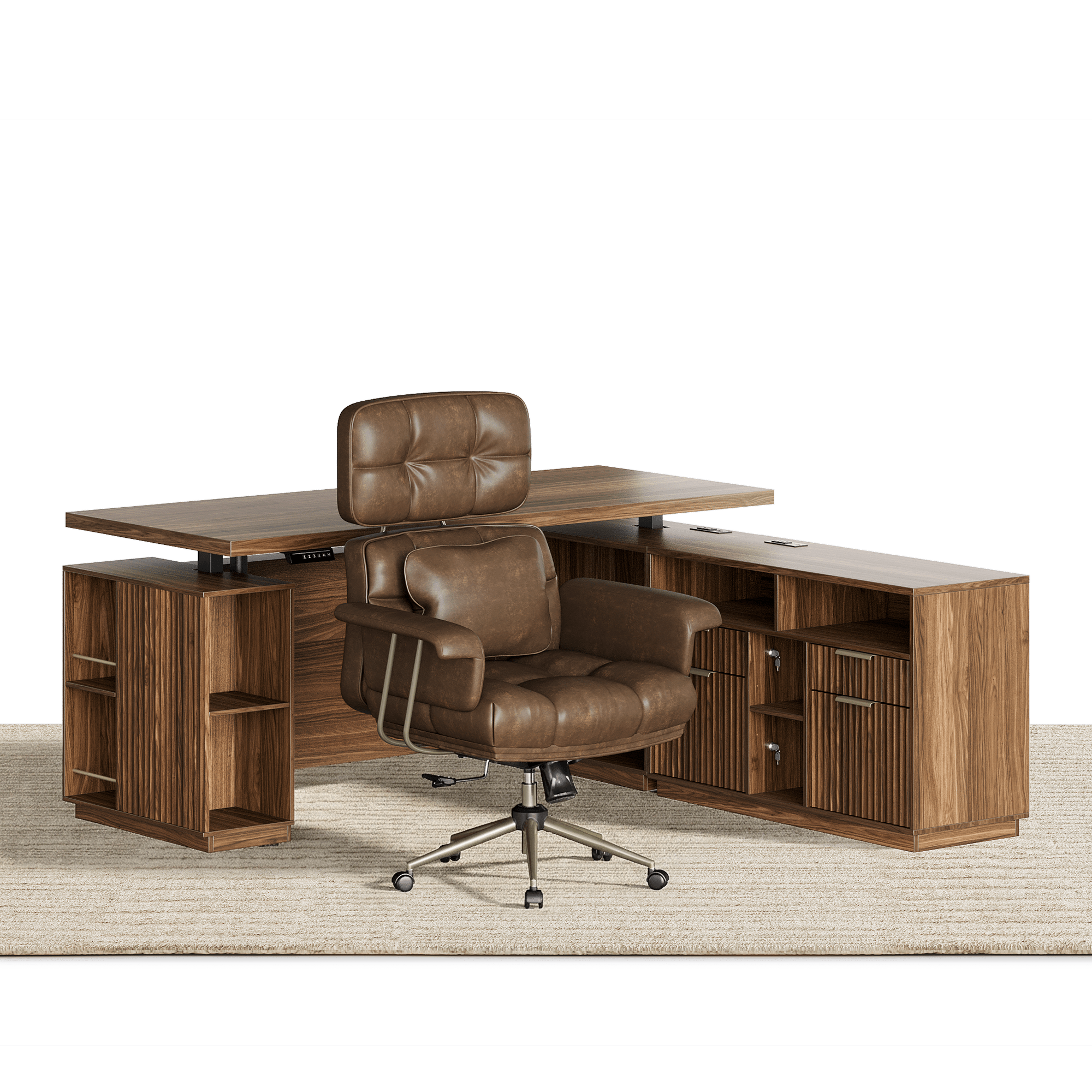 70" Executive Standing Desk + Celestia Chair / Fluted - Dark Walnut - 