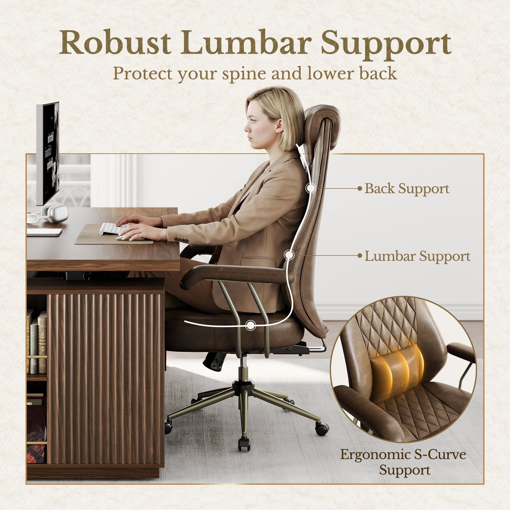 70" Executive Standing Desk + Luna Chair / Fluted - Dark Walnut - 
