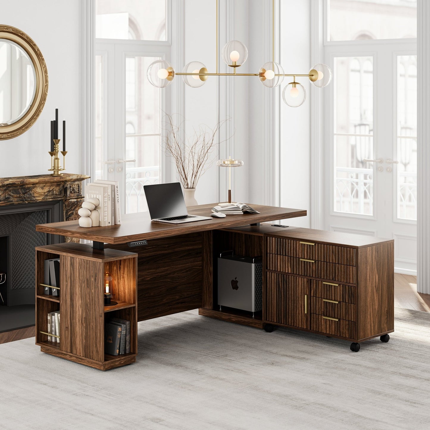 70" Premium Arundel Standing Desk - Fluted Black Walnut