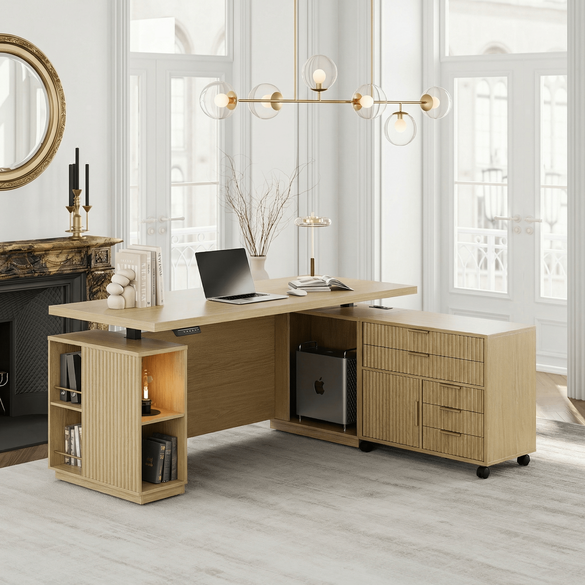 70" Premium Arundel Standing Desk - Fluted - Natural Oak