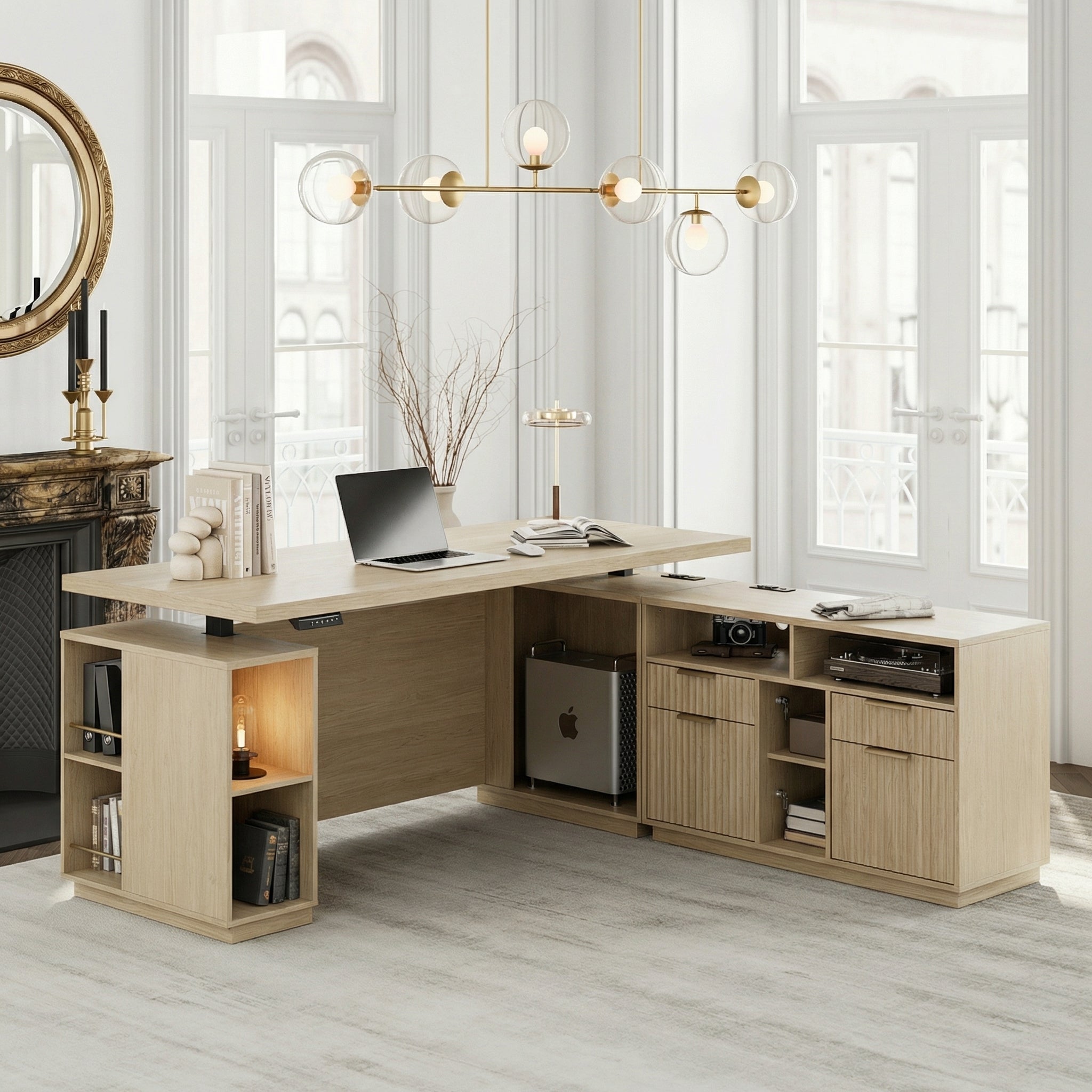 70" Premium Beryl Standing Desk - Fluted - Natural Oak